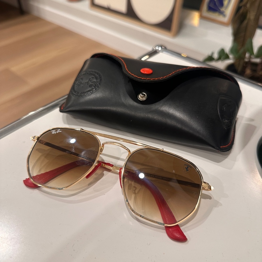Ray-Ban x Ferrari Gold and Red Aviator Sunglasses
